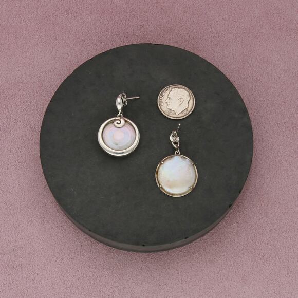 sterling silver mother of pearl swirl dangle post earrings - Picture 2 of 3